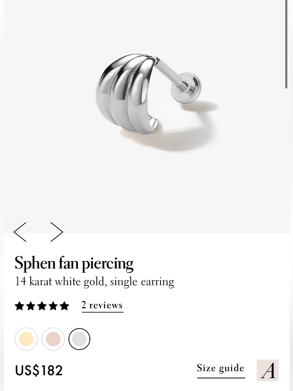 Sphen Fan Piercing - 14K White Gold Single Earring